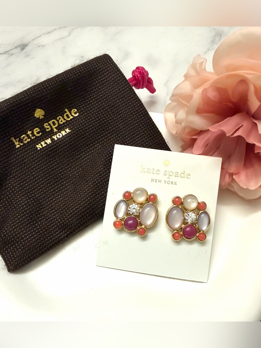 kate spade Gold-Tone Multi Pink Cluster Stud Earrings